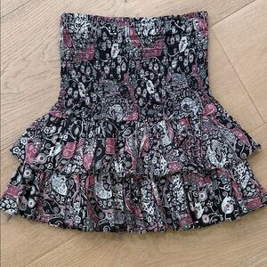 Isabel Marant Black and Pink Smocked Tiered Mini Skirt